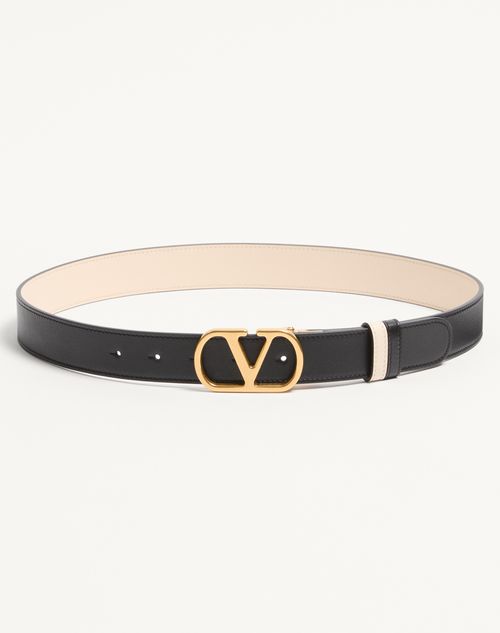 Valentino Garavani Vlogo Signature Reversible Shiny Calfskin Belt - 30mm / 1.2 In. Woman Black/butte