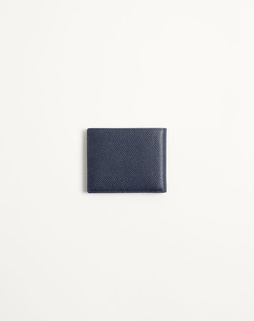 Valentino Garavani - Valentino Garavani Vlogo Signature Grainy Calfskin Wallet - Marine - Man - Wallets And Small Leather Goods