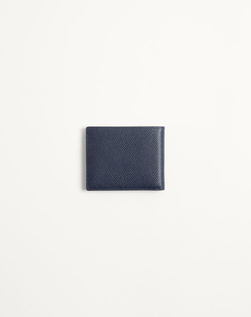 Valentino Garavani - Vlogo Signature Grainy Calfskin Wallet - Marine - Man - Wallets And Small Leather Goods
