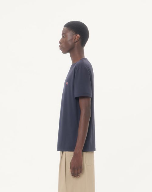 Valentino - Valentino Cotton Jersey T-shirt With Vlogo Signature Patch - Navy - Man - T-shirts And Sweatshirts