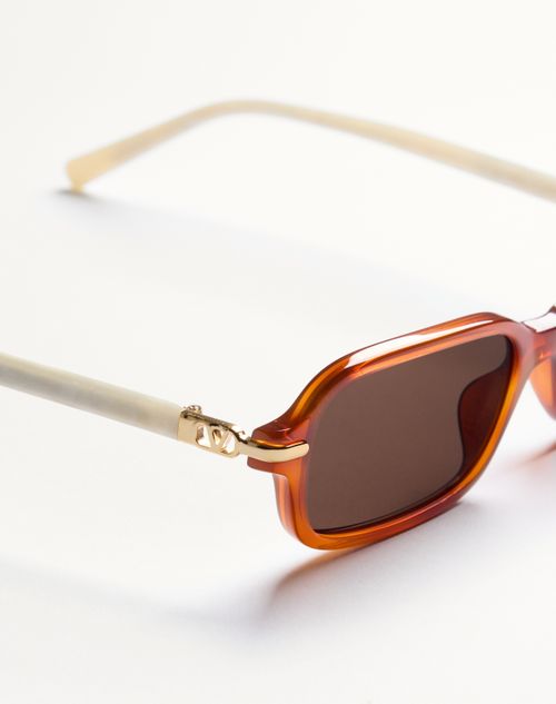 Valentino - Rectangular Acetate Eyewear - Ivory/black/brown - Unisex - Eyewear