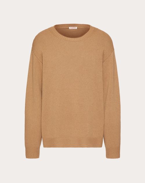 Shop Valentino Cashmere Crewneck Sweater With Stud In Camel
