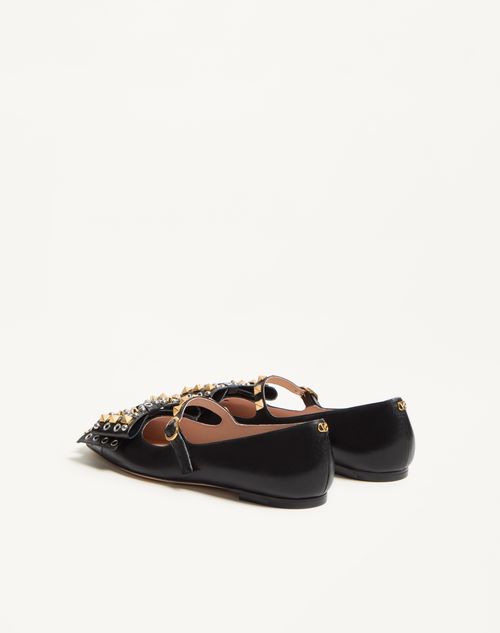 Valentino Garavani - Mary-jane Bowow Ballerina In Kidskin With Studs - Black - Woman - Ballerinas