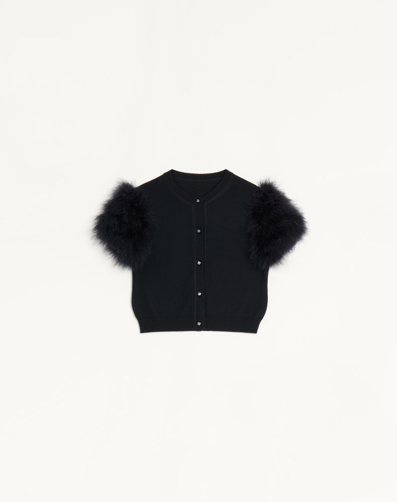 Valentino Women's Black Wool Knit Cardigan With Feathers Woman Xs