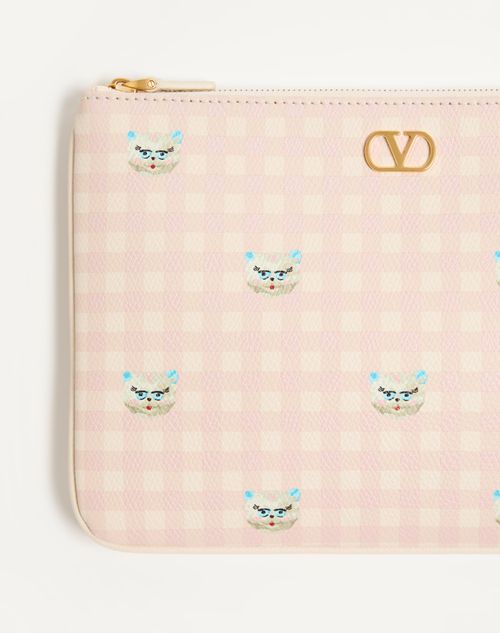 Valentino Garavani - Pochette Vlogo Signature En Cuir De Veau Grainé Le Chat De La Maison - Rose/ivoire - Femme - Pochettes
