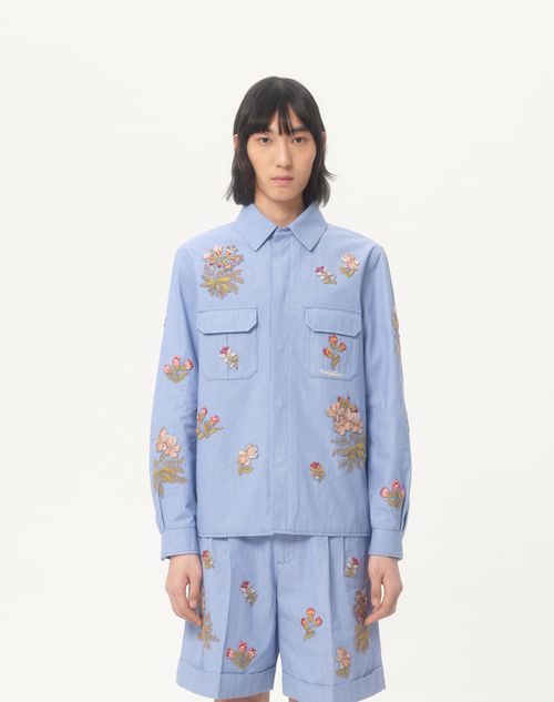 Valentino - Denim Shirt With Embroidery - Denim - Man - Denim