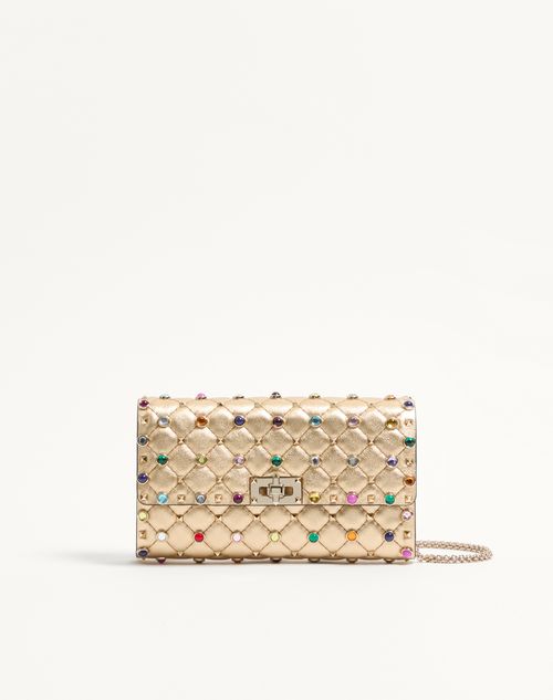 Valentino Garavani - Bolso De Hombro Valentino Garavani Rockstud Spike De Cuero Napa Laminado Con Cabujones - Beis - Mujer - Bolsos De Hombro