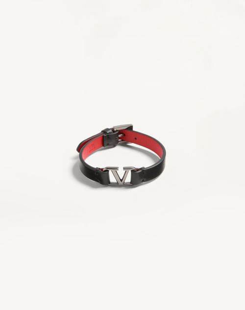 Valentino Garavani Vlogo Signature Leather Bracelet Man Black/pure Red Onesize