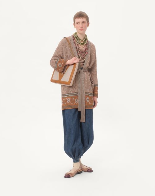 Valentino - Knit Cardigan With Lurex Jacquard Pattern - Ginger Orange/beige - Woman - Knitwear