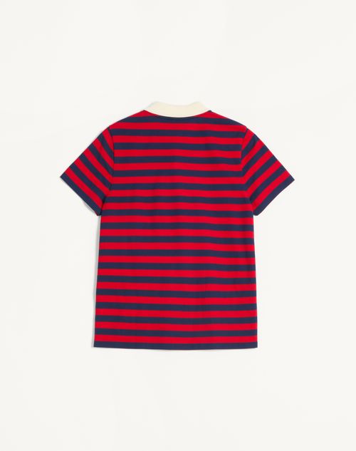 Valentino - Cotton Polo Shirt - Red/indigo - Man - Tshirts And Sweatshirts