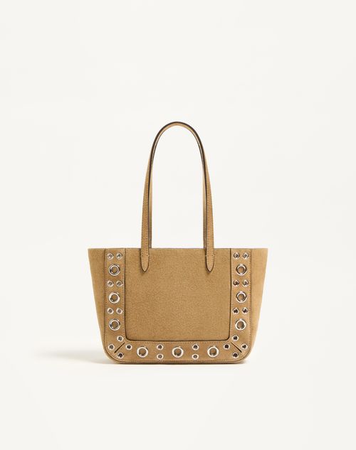 Valentino Garavani - Valentino Garavani Nellcôte Mini Suede Shopping Bag - Havana Beige - Woman - Totes