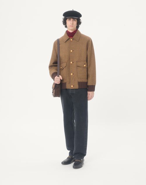 Valentino - Valentino Wool Bomber Jacket With Houndstooth Pattern - Brown - Man - Outerwear