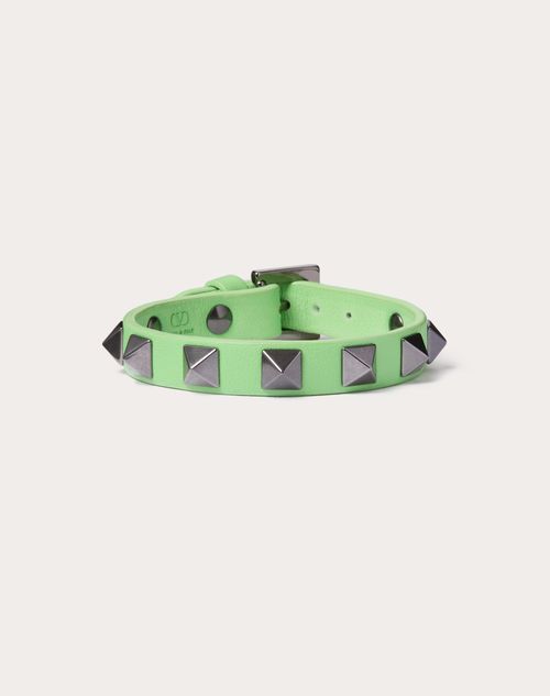 Valentino Garavani Rockstud Leather Bracelet With Ruthenium Studs In Green