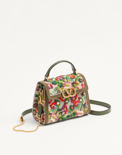Valentino Garavani - Valentino Garavani Vsling Mini Embroidered Handbag With Jewel Logo - Natural/multicolor - Woman - Top Handle Bags