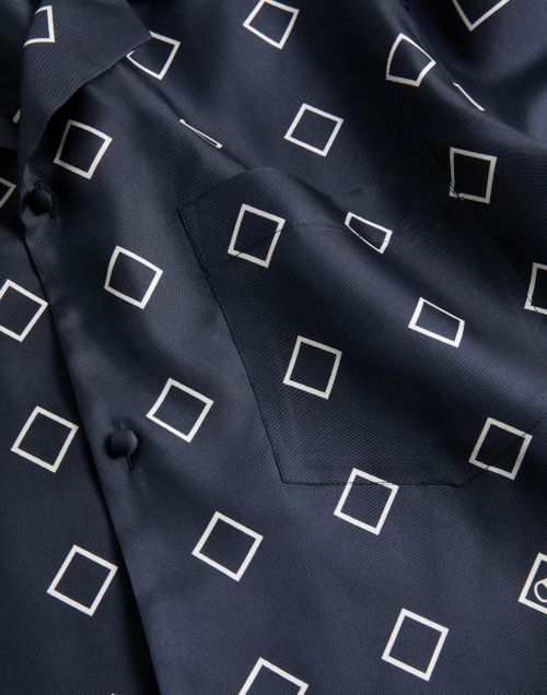 Valentino - Silk Twill Bowling Shirt With Opticool Print - Blue/butter - Man - Shirts