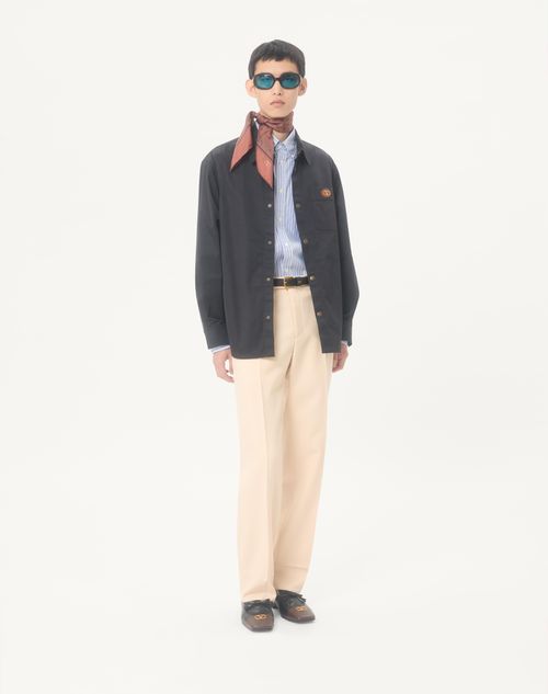 Valentino - Nylon Shirt Jacket With Patch Vlogo - Navy - Man - Outerwear