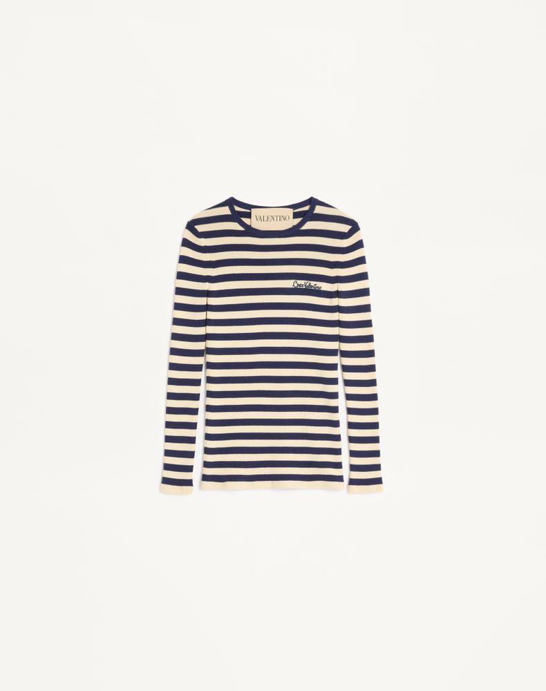Valentino Women's Birch/Provence Blue/Birch Cotton Jumper Woman Xs