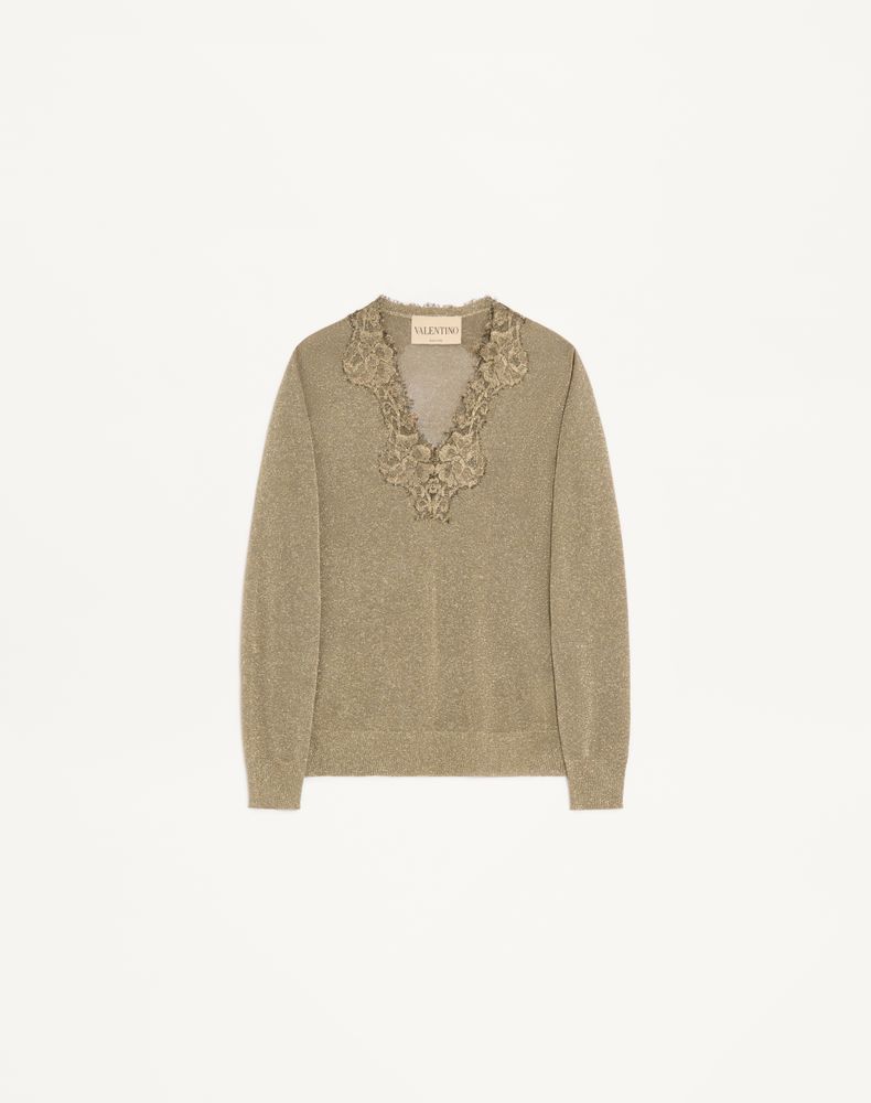 Valentino Lurex Jumper With Lace Woman Gold S