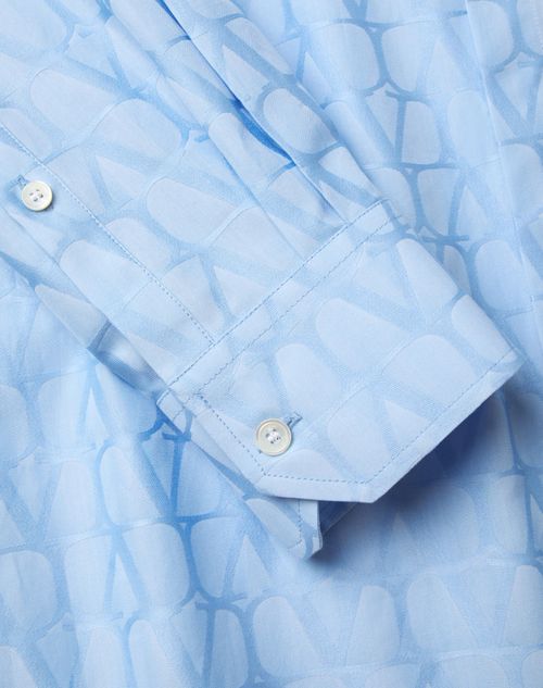 Valentino - Cotton Poplin Shirt With Toile Iconographe Pattern - Sky Blue - Man - Shirts