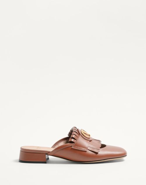 Valentino Garavani Vlogo Signature Calfskin Moccasin Mule With Fringes 25mm Woman Tobacco 41.5