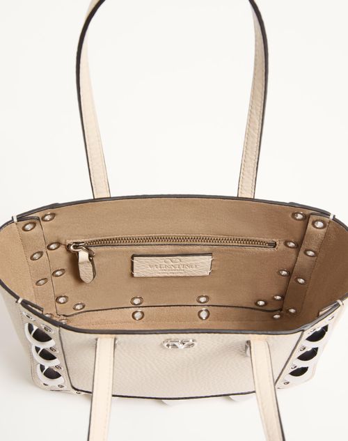 Valentino Garavani - Valentino Garavani Nellcôte Mini Shopping Bag In Grainy Calfskin - Light Ivory - Woman - Totes