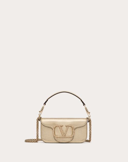 Valentino Garavani Garavani Garavani Locò Small Shoulder Bag In Metallic Karung Woman Platinum/beige In Gold