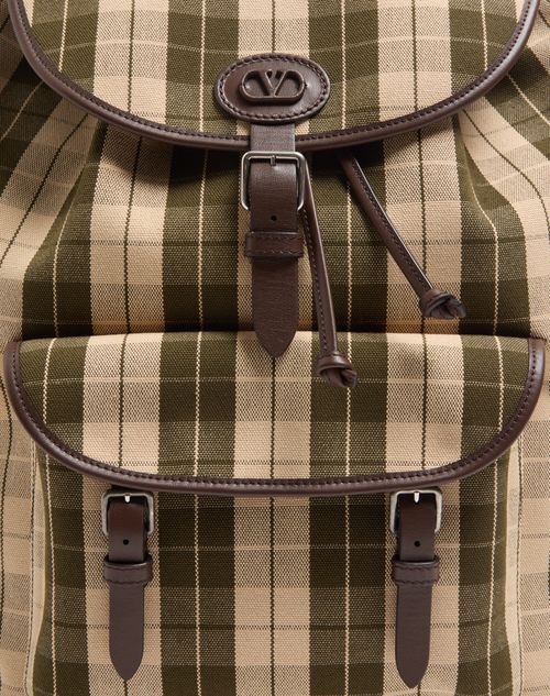 Valentino Garavani - Valentino Garavani Antibes Backpack In Check Fabric - Green/beige - Man - Backpacks