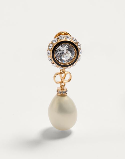 Valentino Garavani - Vlogo Signature Earrings In Metal, Enamel, Pearls And Crystals - Gold/black/crystal/cream - Woman - Jewelry
