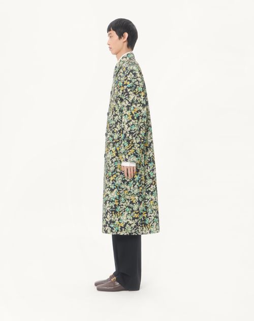 Valentino - Valentino Single-breasted Coat In Cotton Drill With Papier Floral Print - Black/multicolor - Man - Coats And Blazers