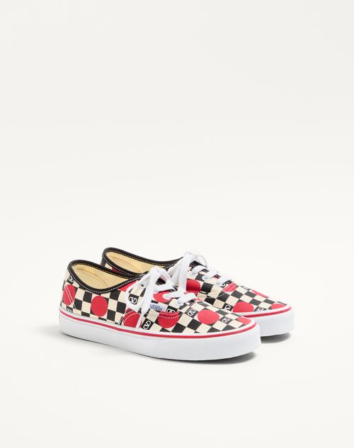 Valentino Garavani - Valentino Garavani And Vans Low-top Trainer In Fabric With Vlogo Checkerboard Print And Polka Dot Detail - Butter/black/rouge Pur - Woman - Sneakers