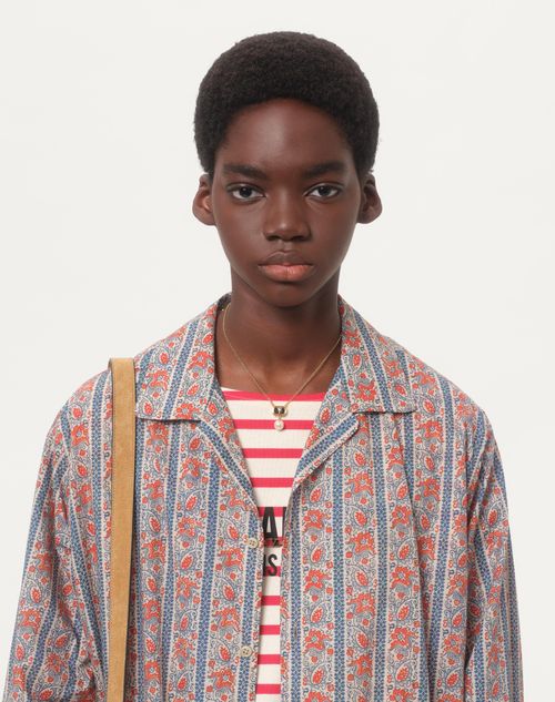 Valentino - Long-sleeved Cotton T-shirt With Chez Valentino Print - Butter/red - Man - Tshirts And Sweatshirts