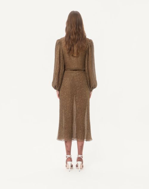 Valentino - Creponne Lamé Dress With Embroidered Fauve Eclat Print - Animal Print - Woman - Dresses