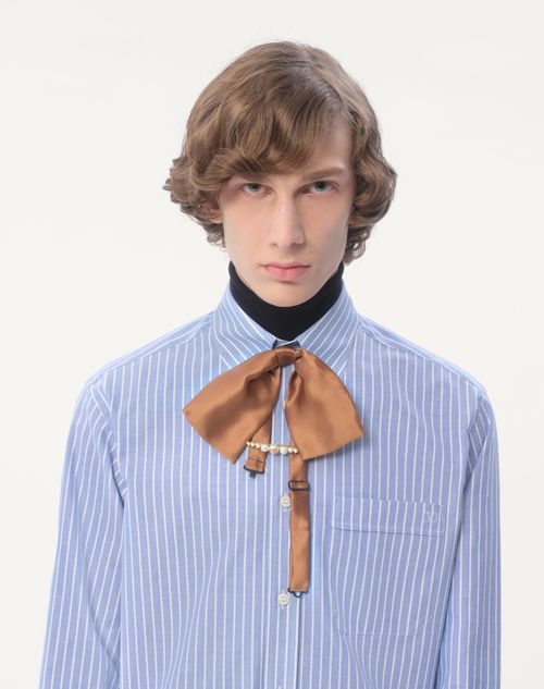 Valentino - Vlogo Embroidered Cotton Shirt - White/light Blue - Man - Shirts
