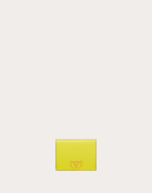 Valentino Garavani Compact Vlogo Signature Grainy Calfskin Wallet Woman Yellow Uni