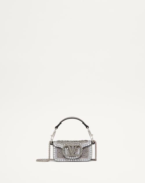 Valentino Garavani Micro Garavani Locò Chain Bag With Rhinestones Woman Crystal/black/anthracite Uni