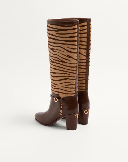 Valentino Garavani - Pattie Boot In Pony-effect Calfskin 75mm - Beige/tobacco - Woman - Boots