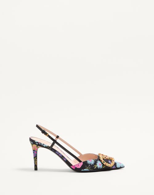 Valentino Garavani Vlogo Signature Slingback Pumps In Papier Floral Moiré Fabric 80mm Woman Multicol