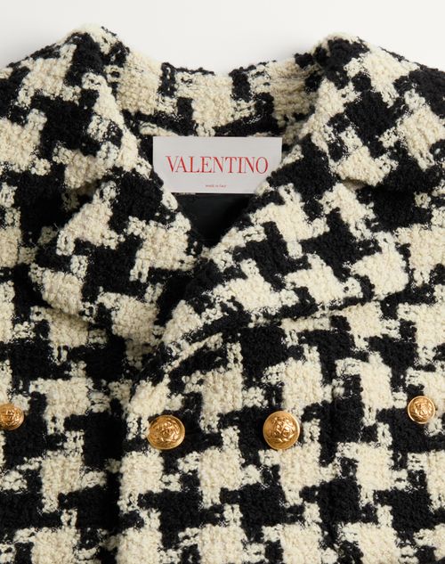 Valentino - Wool Cape With Pied De Coque Pattern - Ivory/black - Man - Coats And Blazers