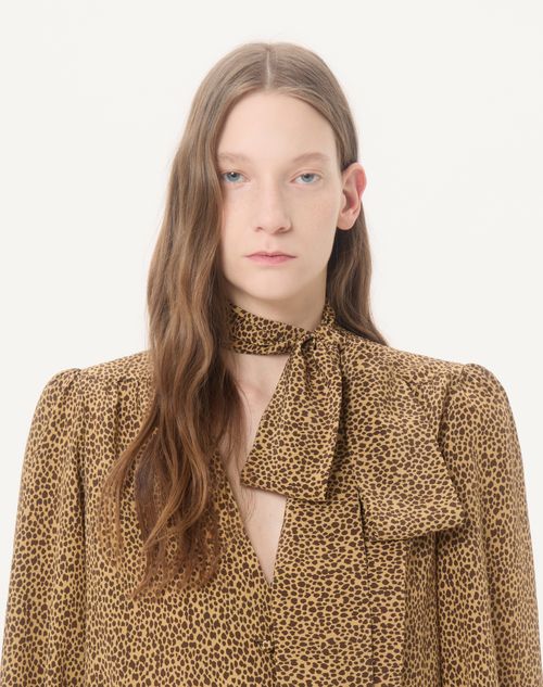 Valentino - Crepe De Chine Shirt With Fauve Éclat Micromacula Print - Animal Print - Woman - Shirts And Tops