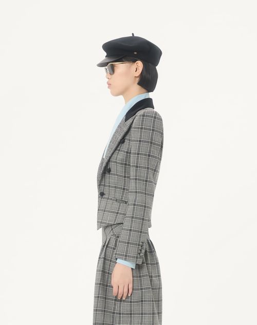 Valentino - Wool Jacket With Check Pattern - Grey - Woman - Jackets And Blazers