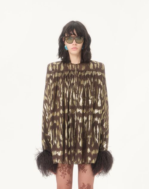 Valentino - Shirt In Gattocivetta Fauve Éclat Lurex Jacquard - Brown/gold - Woman - Shirts And Tops