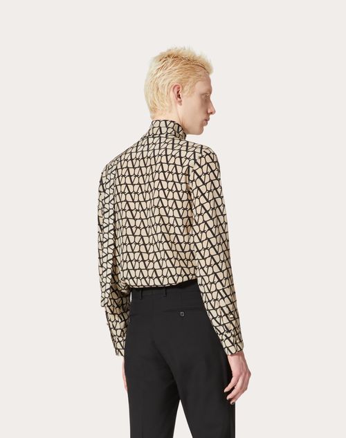 Valentino - Silk Shirt With Neck Tie And All-over Toile Iconographe Print - Beige/black - Man - Shirts