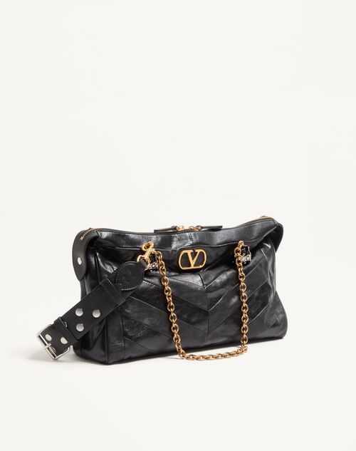 Valentino Garavani - Valentino Garavani Panthea Shoulder Bag In Nappa Leather With Chevron Pattern - Black - Woman - Shoulder Bags