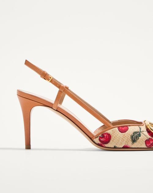 Valentino Garavani - Vlogo Signature Slingback Pumps In Cherryfic Pattern 80mm - Natural/red - Woman - Pumps