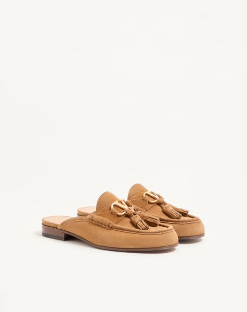 Valentino Garavani - Vlogo Signature Slip-on Loafer In Split-grain Leather 20mm - Havana Beige - Woman - Loafers