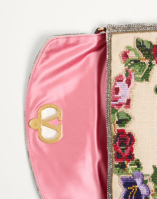 Valentino Garavani - Valentino Garavani Devain Embroidered Small Shoulder Bag - Natural/multicolour - Woman - Shoulder Bags