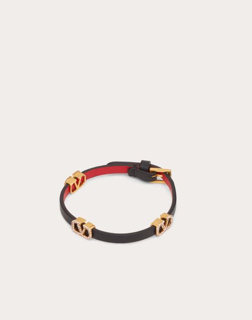 Valentino Garavani - Vlogo Signature Leather Bracelet - Black/pure Red - Woman - Accessories