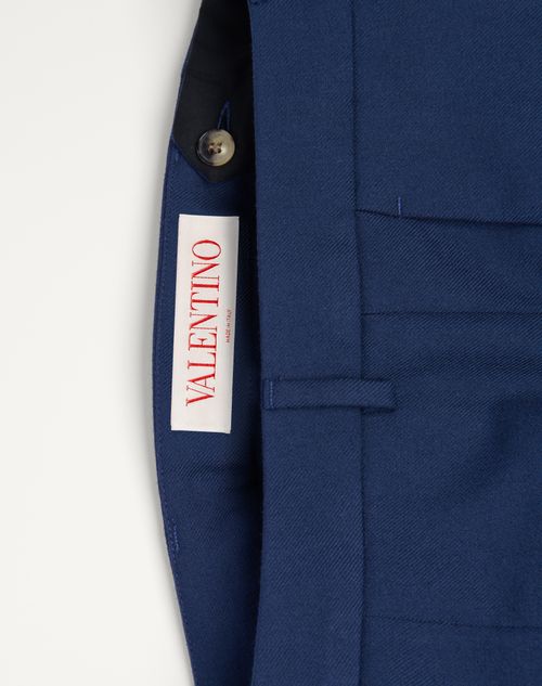 Valentino - Wool Gabardine Trousers With Turn-ups - Blue - Man - Trousers And Shorts