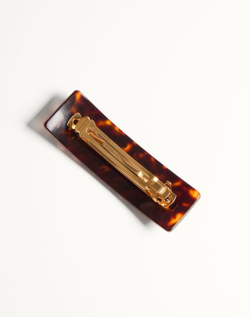 Valentino Garavani - Vlogo Signature Hair Clip In Resin, Metal And Crystals - Tartaruga/gold/crystal - Woman - Hair Accessories
