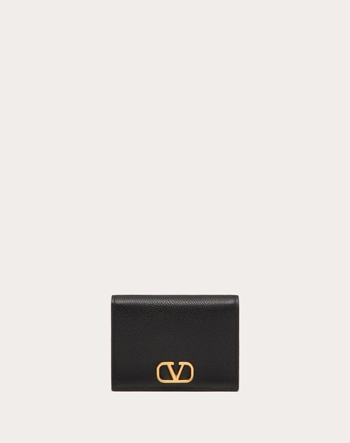 Valentino Garavani Compact Vlogo Signature Grainy Calfskin Wallet Woman Black Uni